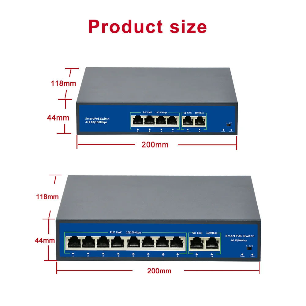 Стандартный Коммутатор POE 48 В 4 канала 78 Вт 8 каналов 120 Power over Ethernet 100 Мбит/с 250 м 15
