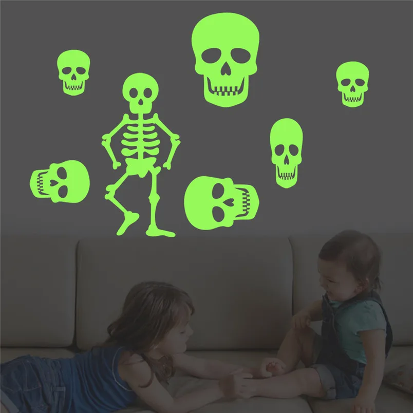 

Skull Removable Halloween Stickers Luminous Wall Sticker Halloween Art Home Decor Vinilos Decorativos Para Paredes 40JUL30