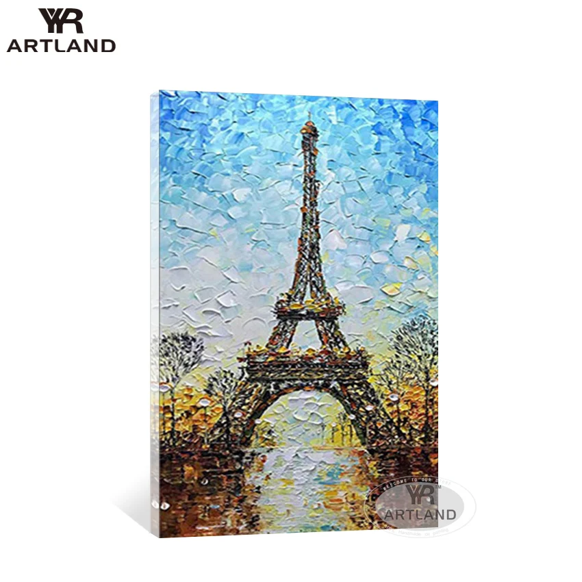 

Beautiful home wall decoration eiffel Tower landscape pure handmade oil painting on canvas wall hanging picture for living room