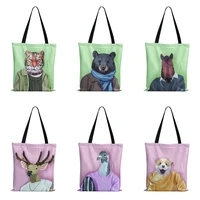 cartoon animal avatar shopper bag for women eco reusable 3d digital print canvas bag lion tiger pattern girl college tote bag