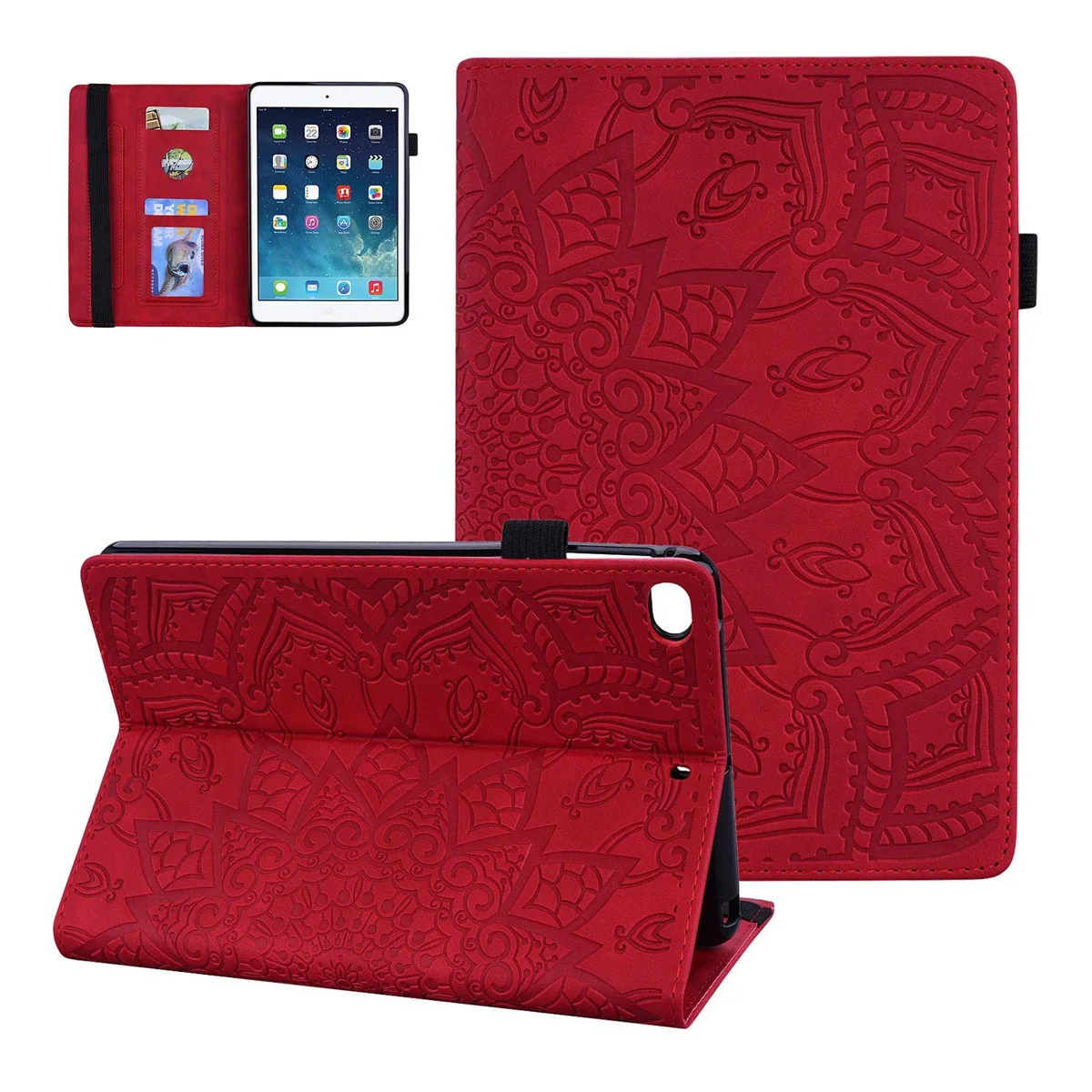 Чехол для iPad Mini 5 с держателем карандашей Тисненый Цветочный Чехол-книжка