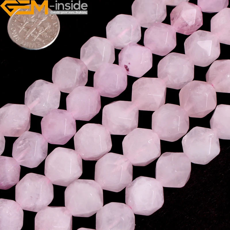 

Gem-inside Natural Faceted Beads Of Cambay Rose Quartz Crystal 6-12mm Beads For Jewelry Making Bracelet Necklace 15inches DIY