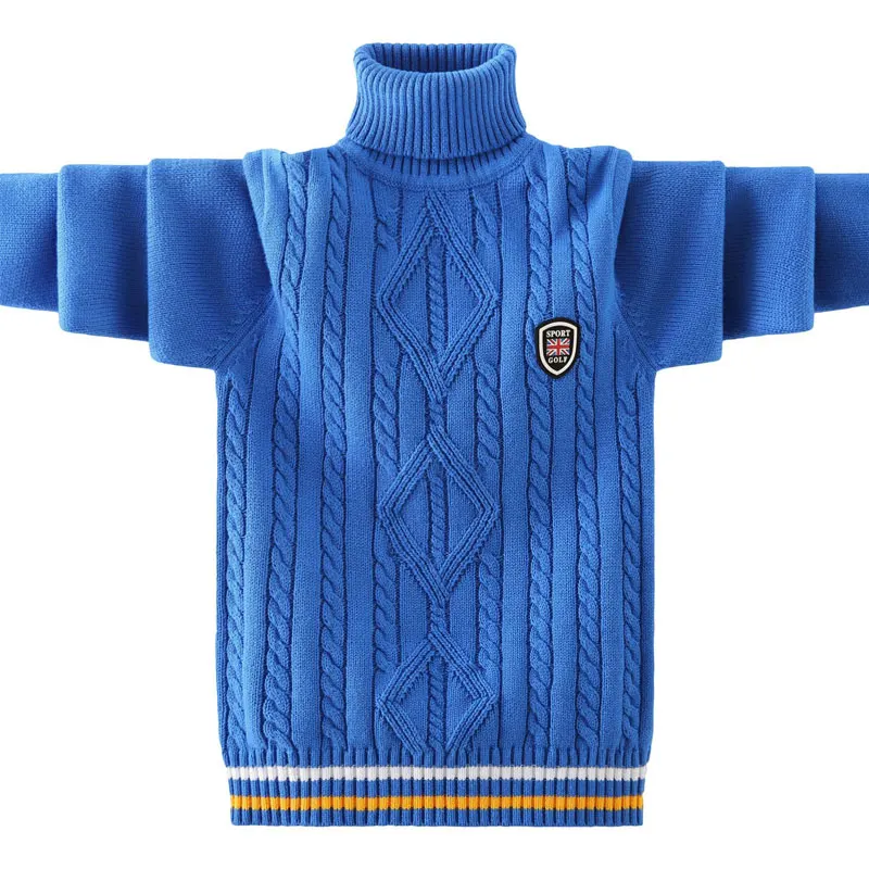 Детский осенне зимний вязаный свитер с высоким воротником для мальчиков большие