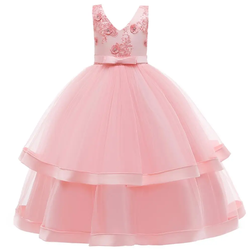 Pink Коллекция года, летний костюм с цветочным рисунком для девочек свадебное платье подружки невесты Детские,платья для девочек, вечернее платье принцессы для нарядное платье для девочки,3, 4,7,6,8, 9,10,12,13,14 лет - Цвет: Pink