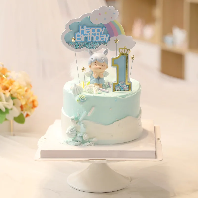 

Креативное милое украшение для торта Розовый Фиолетовый Синий блестящий Блестящий прозрачный радужный номер Happy топперы для торта на день рождения Baby Shower