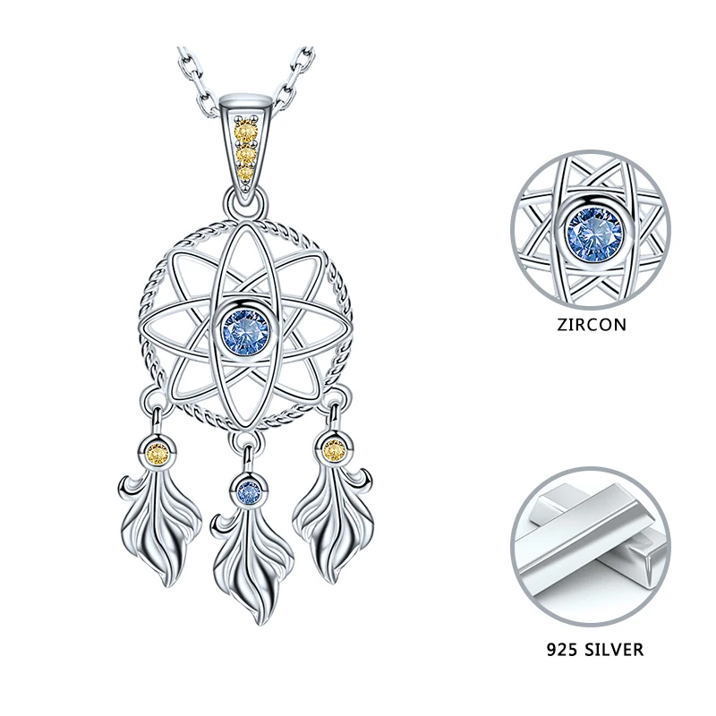 

Strollgirl 925 Sterling Silver Romantic Dreamcatcher Pendant Blue Yellow Zircon Necklace for Women 2020 Mother Day Jewelry Gift