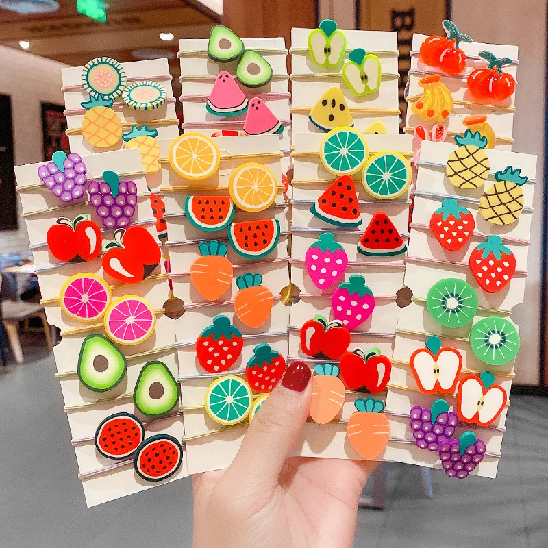 

10Pcs/Bag Cute Cartoon Fruit Flower Elastic Hair Rubber Bands for Children Kids Girls Scrunchie Tie Hair Ring Rope Accessories