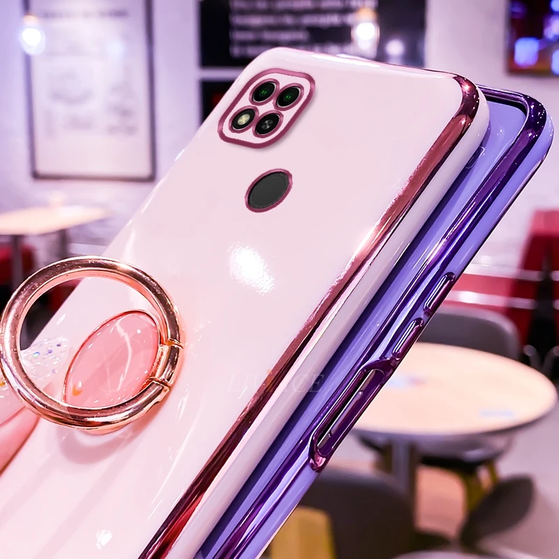 ring holder soft silicone phone case for oppo realme c21 c 21 global stand luxury plating back cover shell fundas coque free global shipping