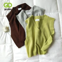 goplus women v neck knitted vest 2021 new spring autumn sweater vests short female casual sleeveless twist knit pullovers c9510
