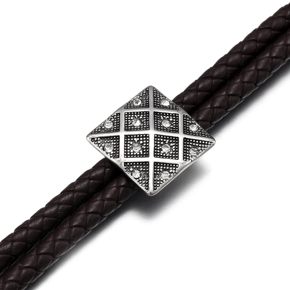 Бусины-слайдеры из нержавеющей стали с двойным отверстием 5 мм квадратная горная