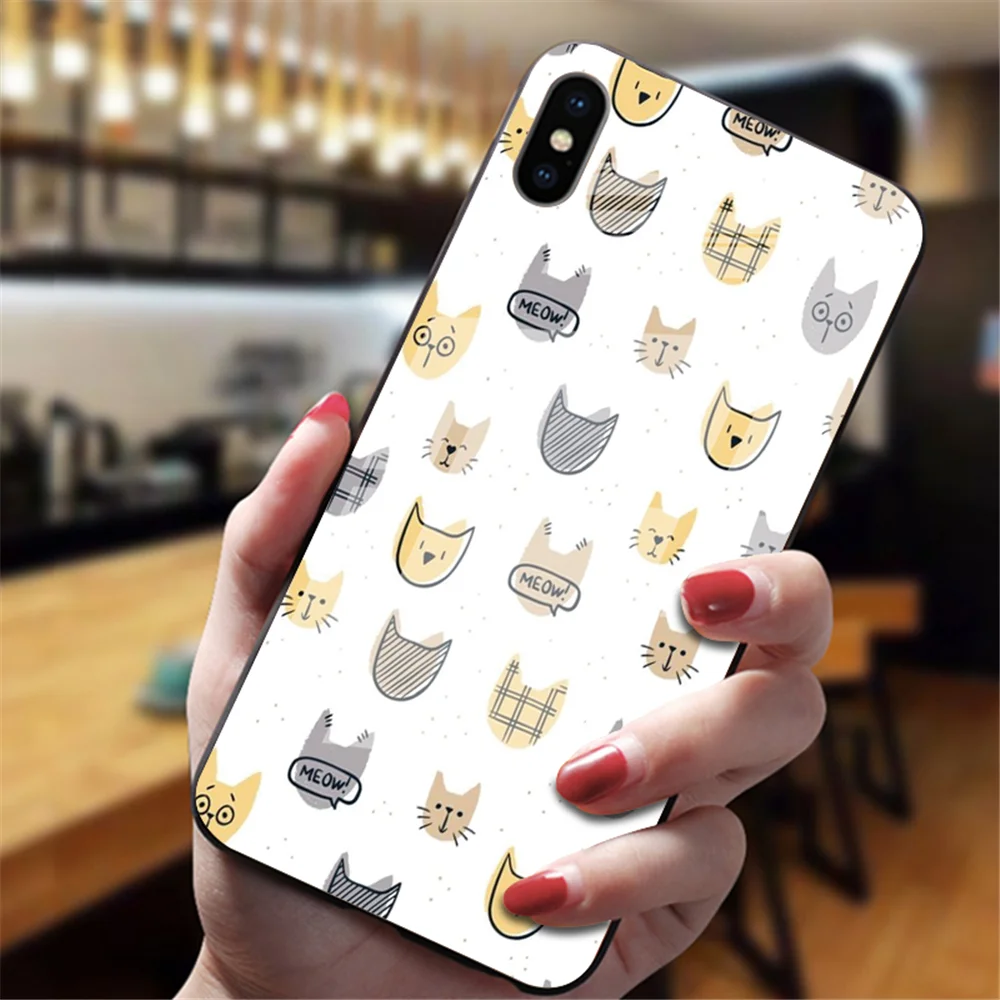 Забавная Милая задняя крышка с изображением кота для iphone XS Max XR X 5 5S 6 6S 7 8 Plus 11 Pro Max, милые чехлы из закаленного стекла - Цвет: 8057