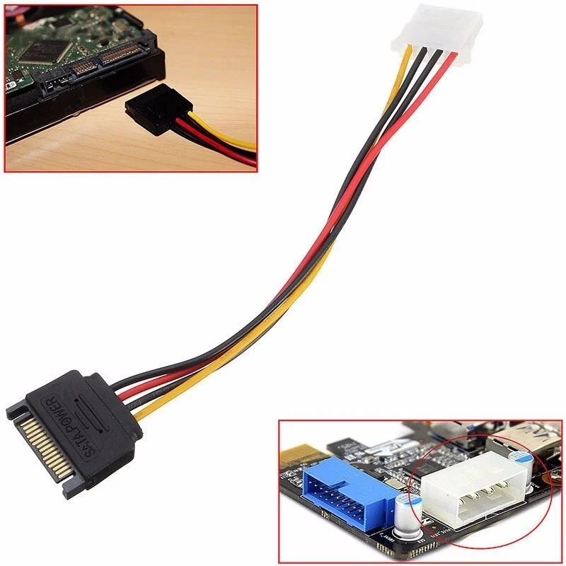 Кабель адаптера 15pin папа 4pin мама для IDE жесткого диска SATA шнур