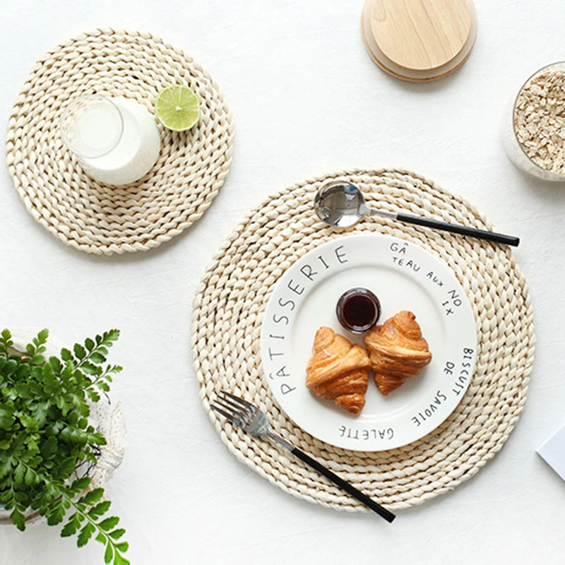 

Natural Woven Table Mat Heatproof Creativity Straw Placemat Antislip Dinner Mat Handmade Cup Mat Corn Bran Home Decoration
