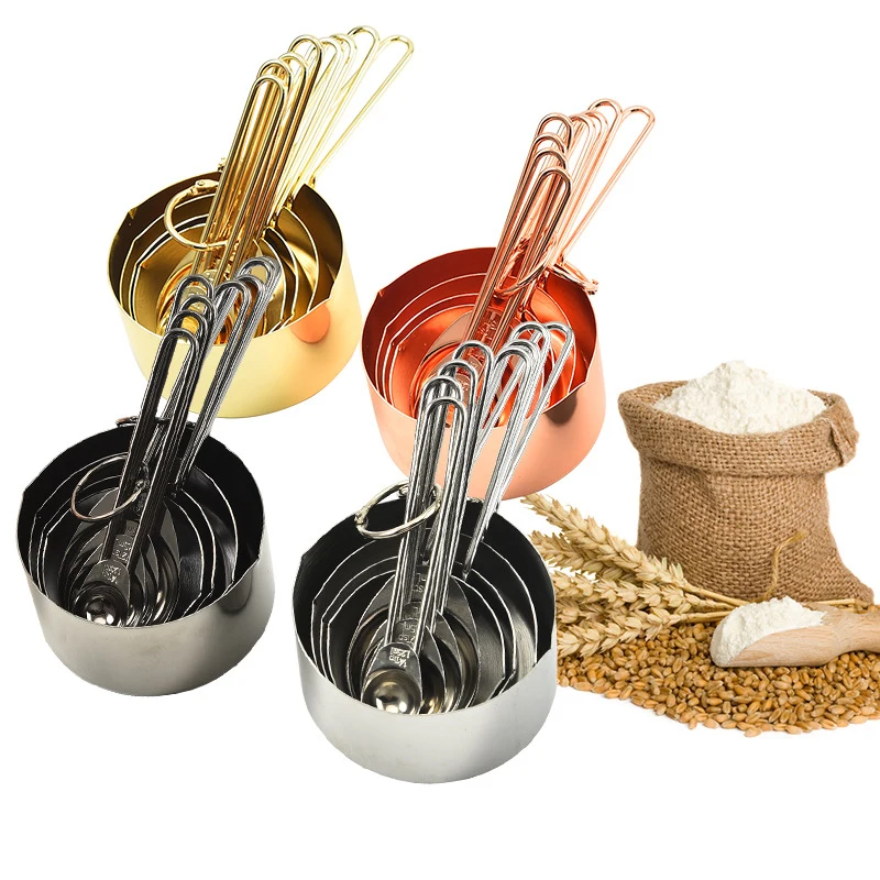 

8PCS/Set Stainless Steel Measuring Cup Spoon Set Teaspoon Coffee Sugar Scoop Cake Baking Flour Measuring Cups Kitchen Tools