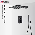 Душевая система для ванной комнаты, матовый черный смеситель Водопад с цифровым дисплеем, 10 дюймов, 12 дюймов