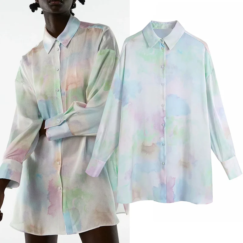 

WESAY JESI 2021 Spring Top Tie-dye Loose Shirt Single-breasted Simple Everyday Casual Long-sleeved Fashionable Temperament Shirt
