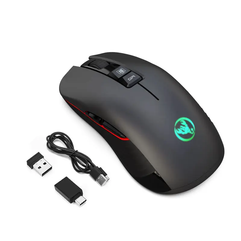 Hxsj T30 Беспроводная игровая мышь 3600 точек/дюйм перезаряжаемая 7 цветов подсветка