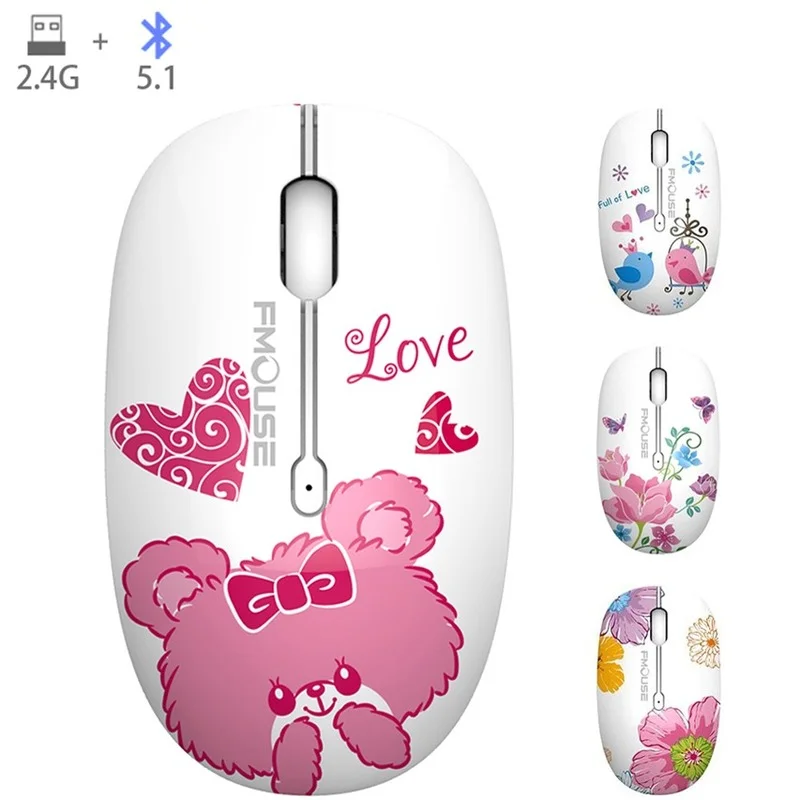 

Wireless Cartoon Optical Mouse Cute Silent Mice Dual Mode Bluetooth 5.0 & 2.4G Wireless 1200 DPI for Laptop Notebook PC Computer