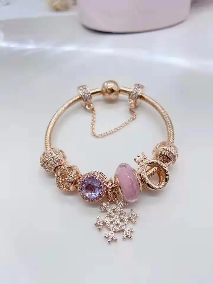 

100% S925 sterling silver beaded charm rose gold crown carriage knot hollow-out gift box style string hanging DIY beads