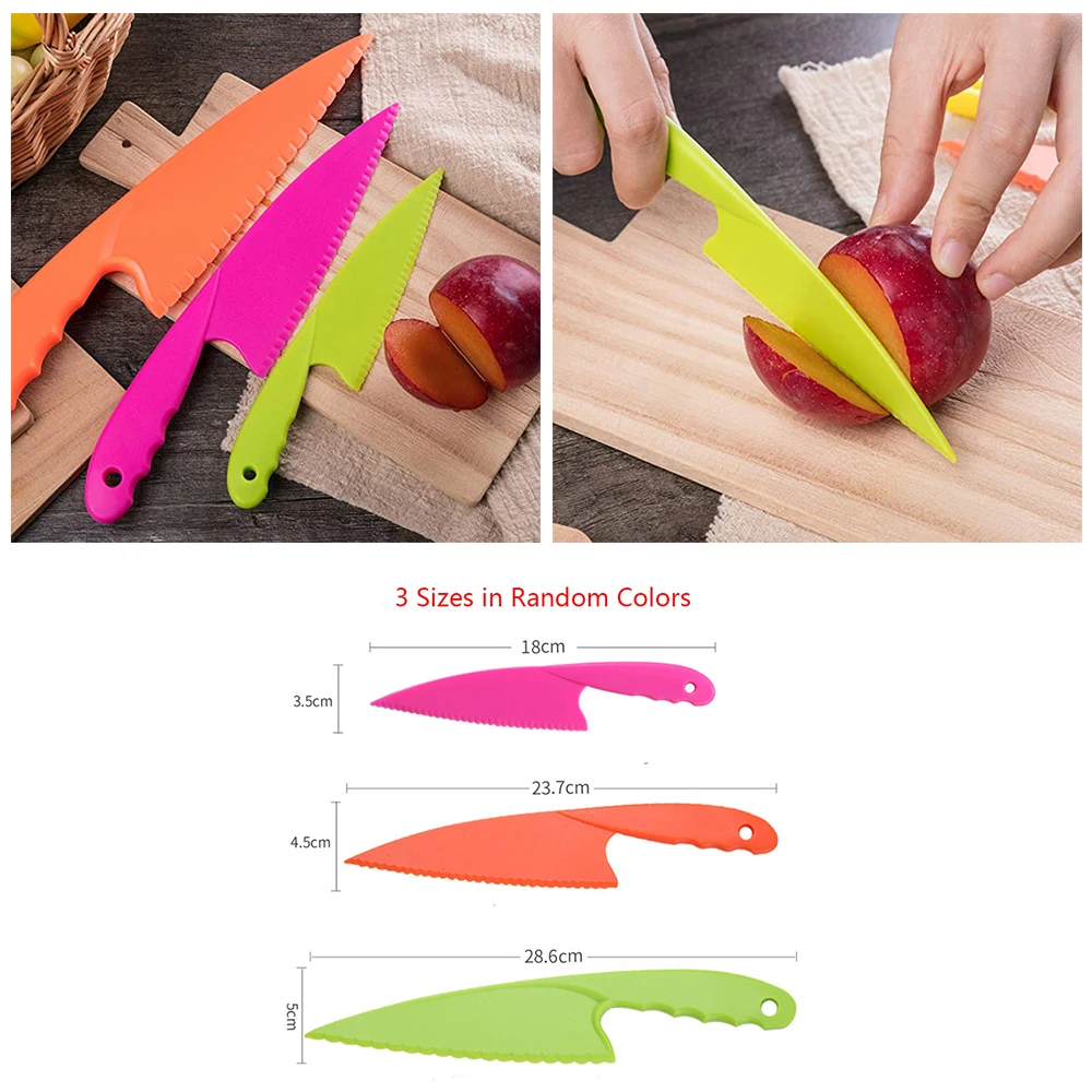 Цветной Безопасный детский кухонный нож, нейлоновые ножи шеф-повара, ножи для фруктов, хлеба, торта, салата, салат, ножи, пластиковый кухонный набор инструментов 2022