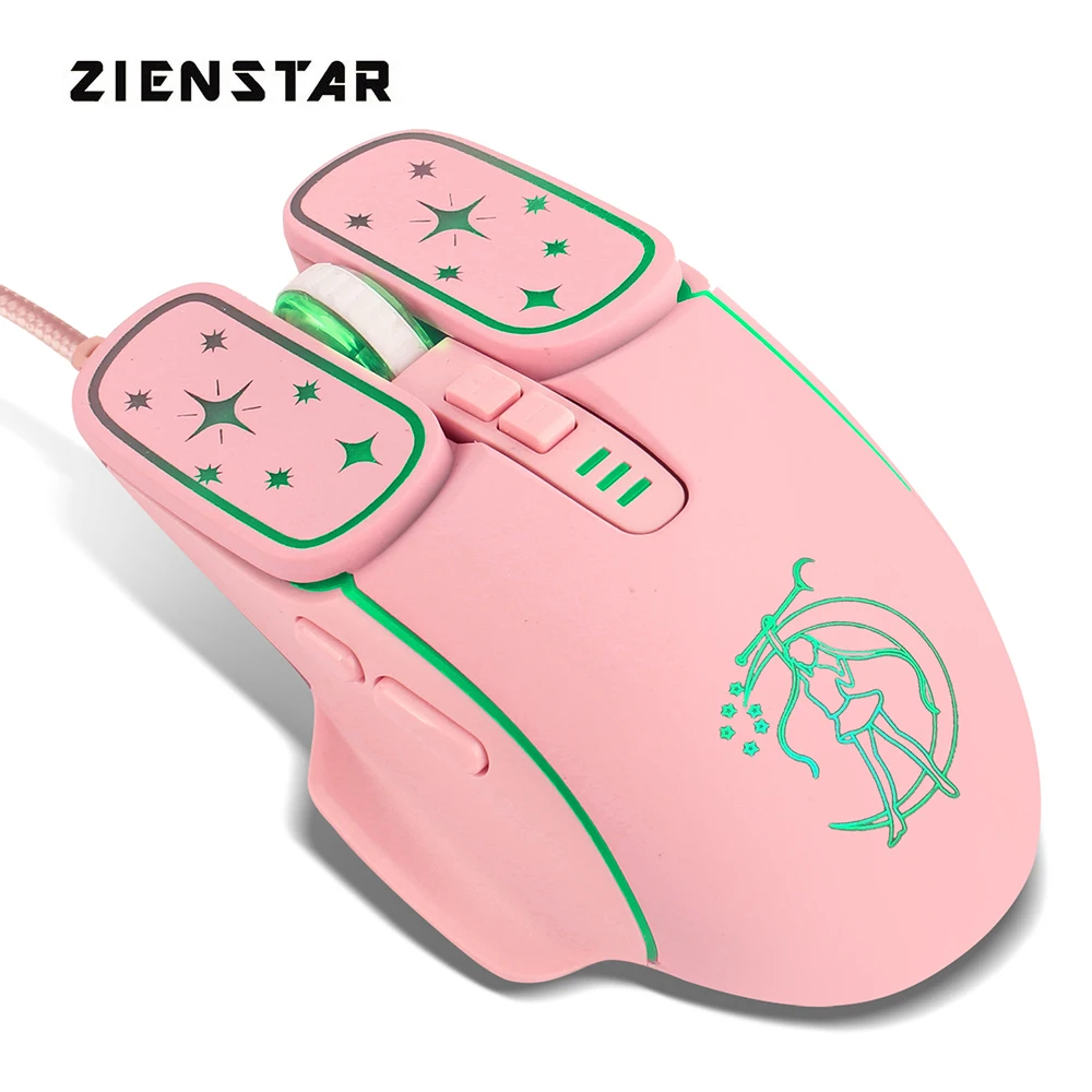 

Zienstar USB Port Black/Pink Mouse Mice with Ergonomic Design RGB Breathing Backlight Mute Button 4 Adjustable DPI Levels
