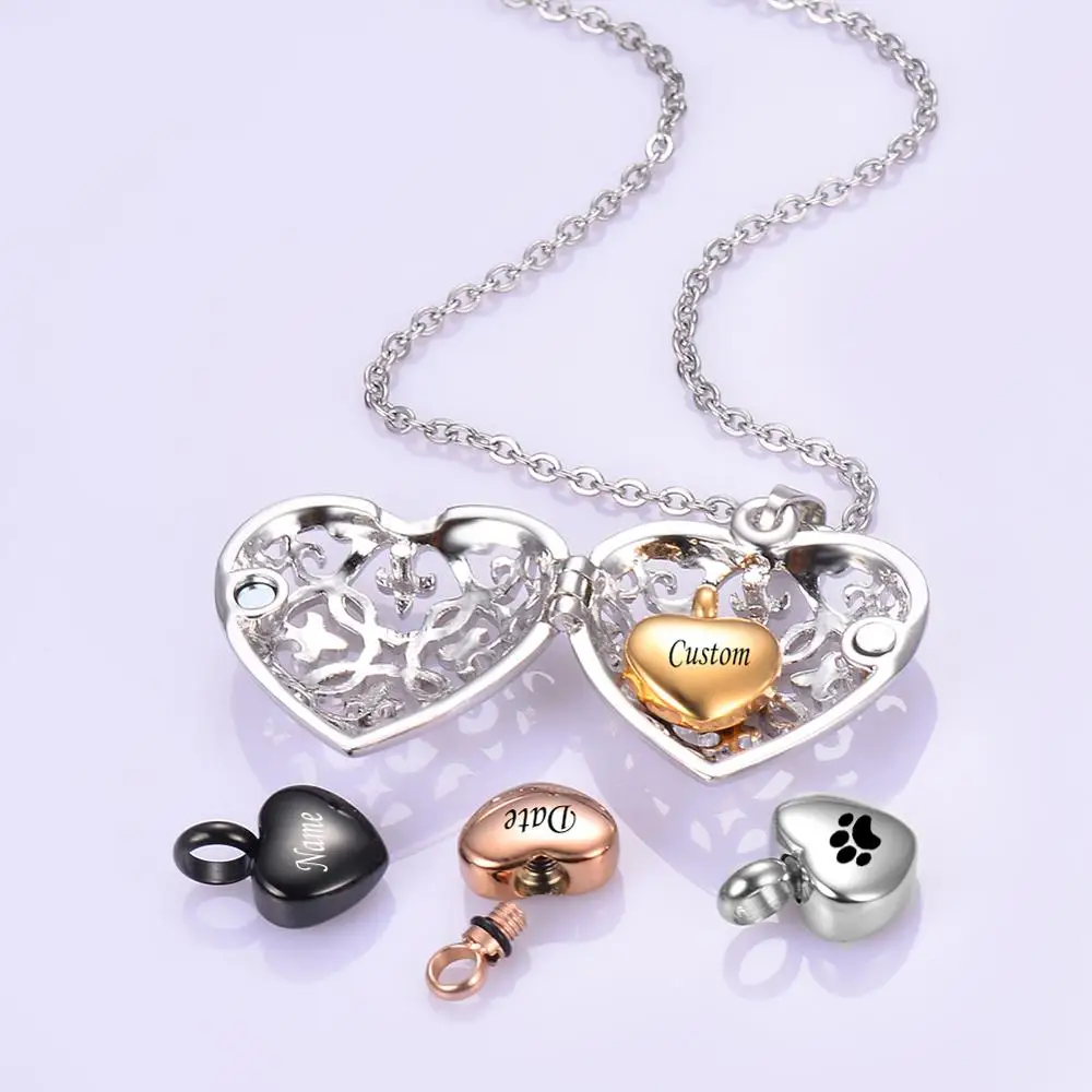 Hollow Heart Ash Jewelry Urn Memorial Necklace For Cremation Ashes Keepsake Locket Men Women Pendant
