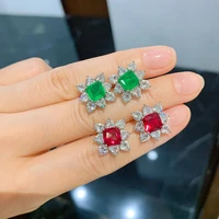 vintage 77mm ruby emerald stone stud earrings for women wedding high carbon diamond gemstone fine jewelry female birthday gift