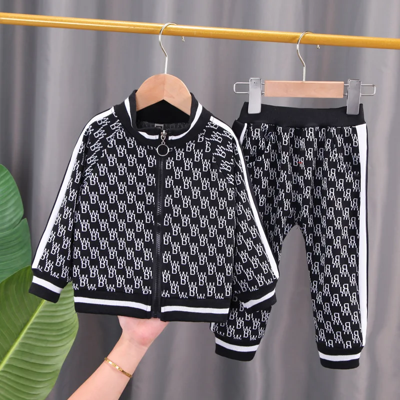 

Autumn Spring New Children Fashion Full Printing Letter Clothing Sets Baby Boys Handsome Zipper Jacket+Pants Toddler Tracksuit