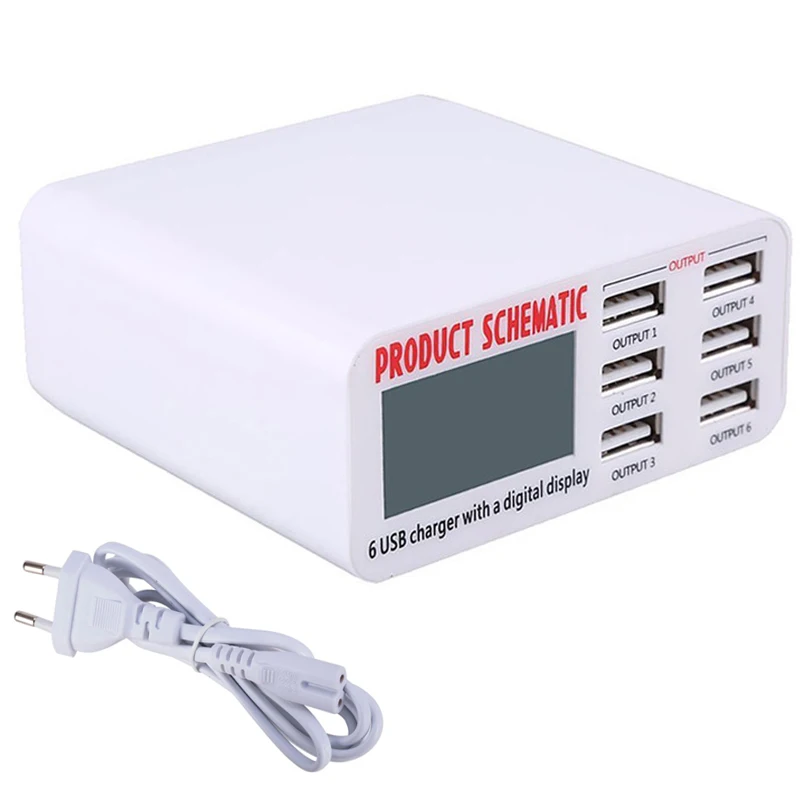 Зарядное устройство USB 6 портов 5 В А ЖК-дисплей зарядка в реальном времени для iPhone