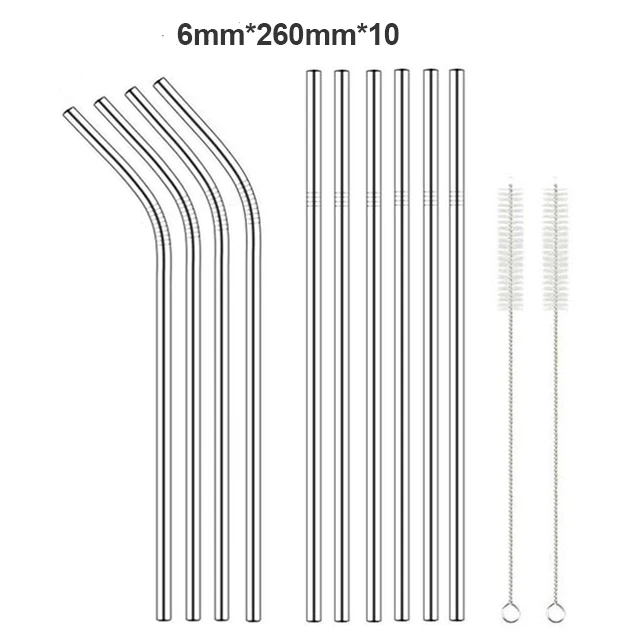 Pack10-2Brush 260 х 6 мм многоразовая пивная соломенная Высокое качество 304 Нержавеющая сталь металлическая соломинка с чистящая щетка для кружек 20/30 унций - Цвет: Pack10-2Brush