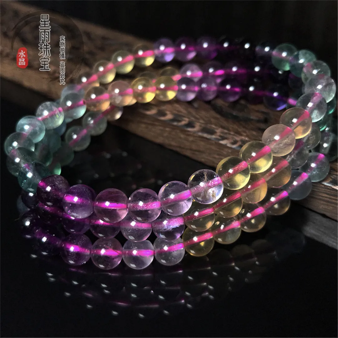 

6 мм натуральный флюоритовый браслет, ожерелье для женщин, девушек, человек удачи подарок любимым с украшением в виде кристаллов круглый бисер драгоценный камень стрейч-бижутерия AAAAA