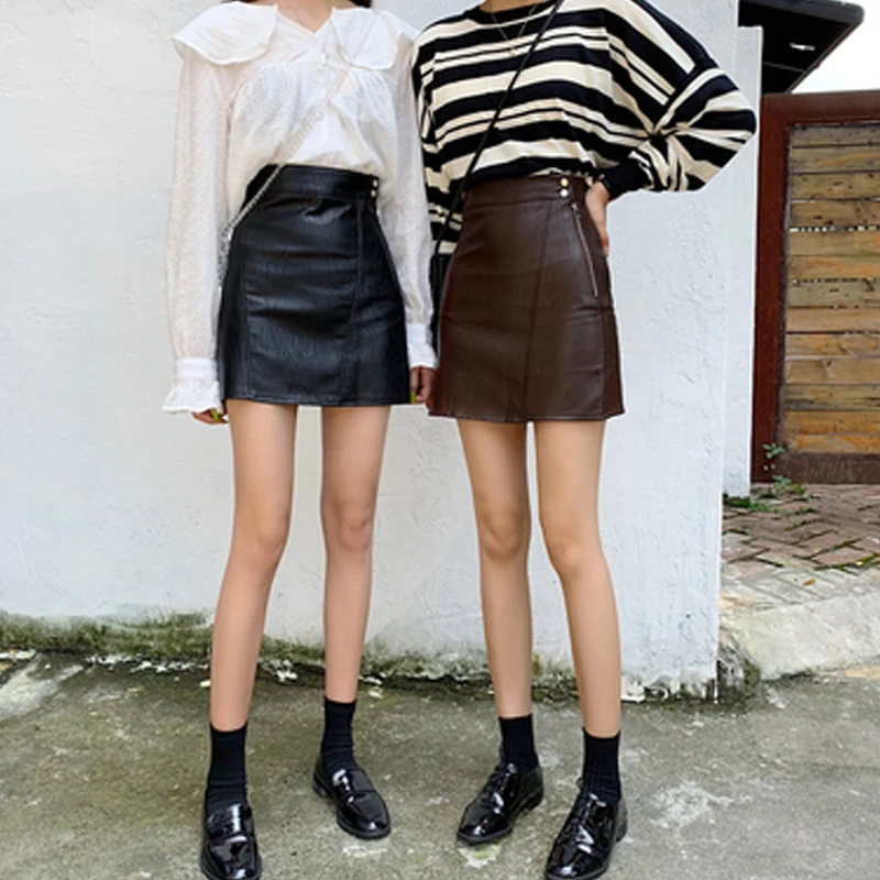 

Unbreakable Mini Skirt Leather Spring PU Skirts Womens 2020 Formal Pencil Skirt Short Zipper High Waist PU Leather Skirts Women