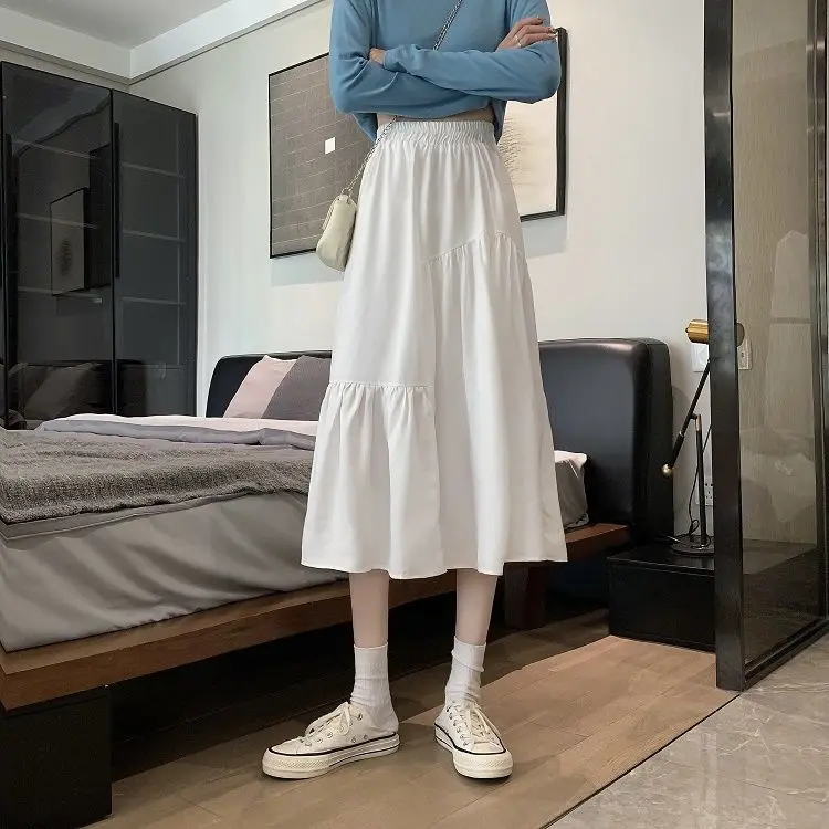 

Summer 2021 new Korean high waist slim design irregular medium length A-line skirt for female students