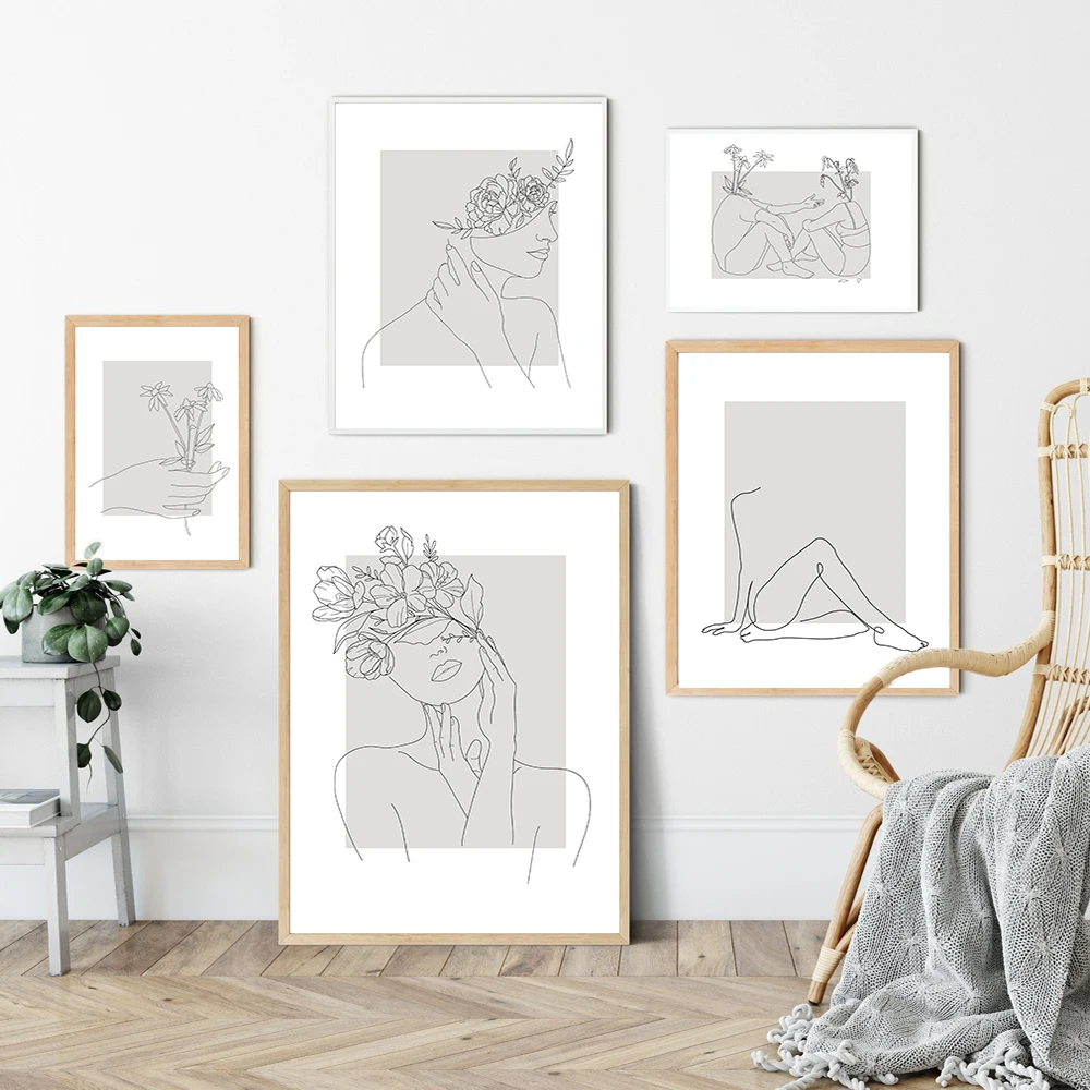 Абстрактный Женский рисунок лески северные плакаты принты Современная Картина