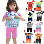 Летний купальник для маленьких девочек, детский купальный костюм для мальчиков и девочек, купальник из двух предметов с регулируемой плавучестью и мультяшным рисунком, Пляжная шапочка