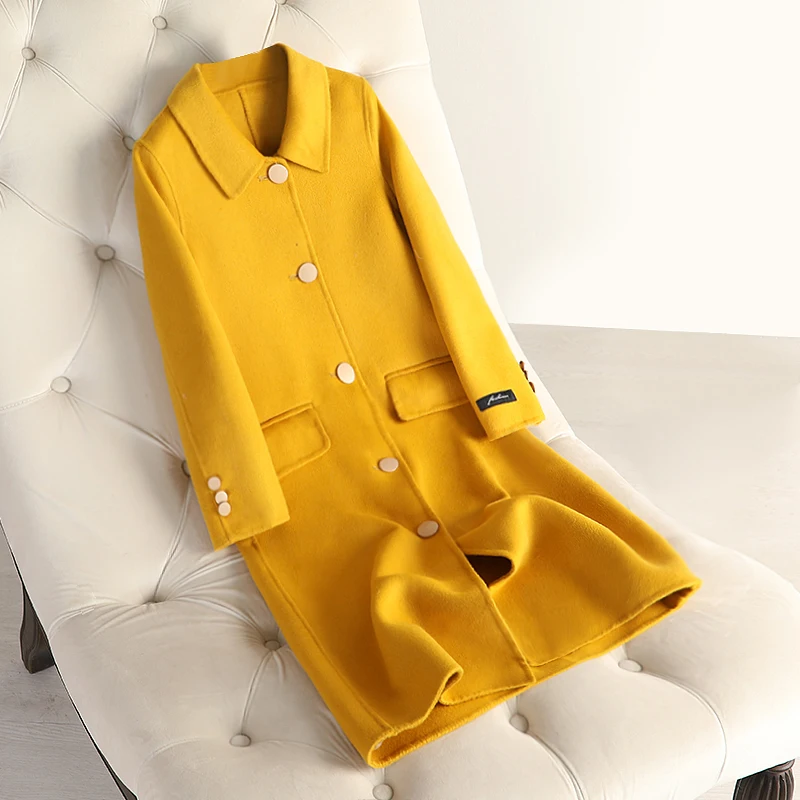 Пальто из 100% шерсти для женщин кашемировые пальто новинка 2019 Осень-зима женское