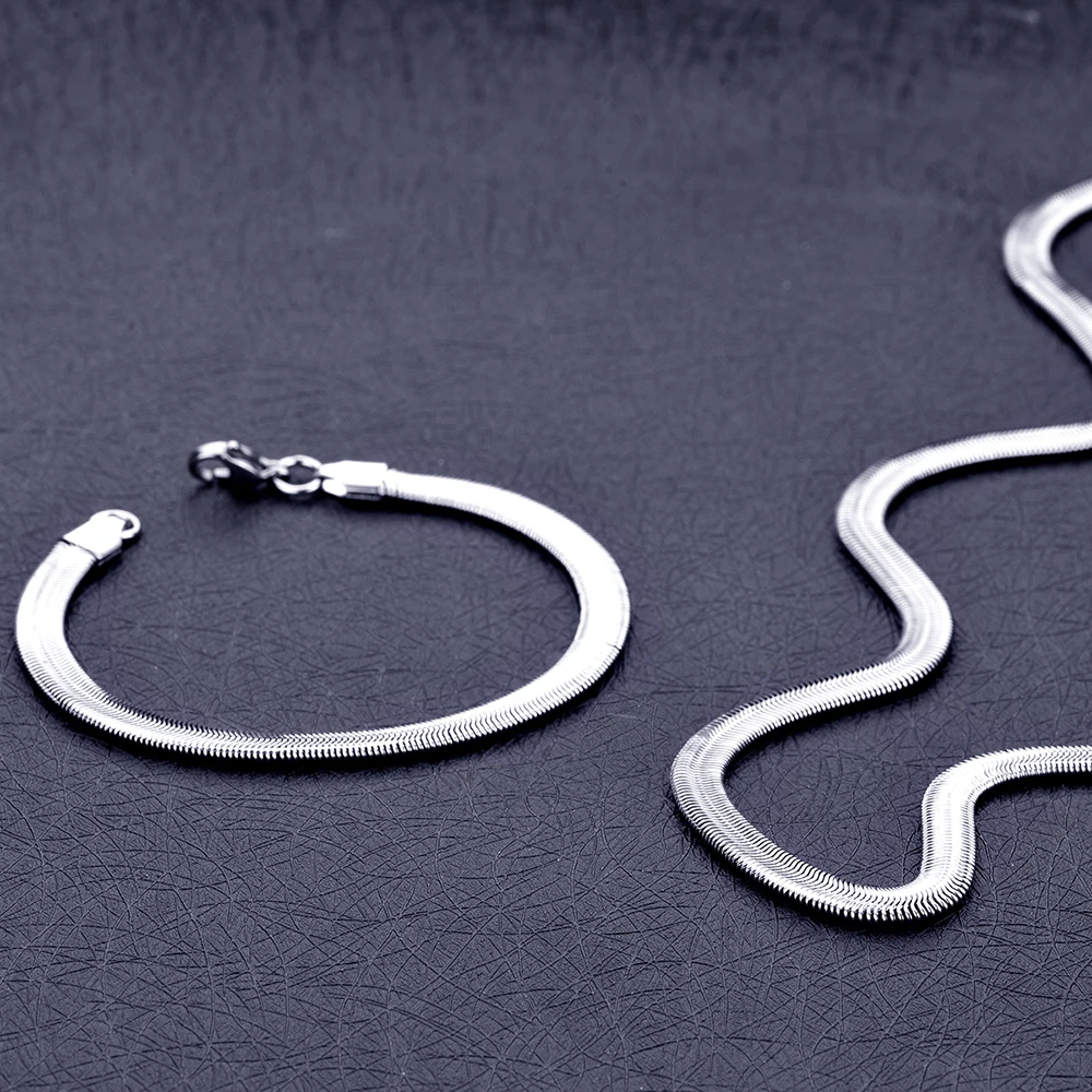 Плоская цепочка-змея из нержавеющей стали 316L 6 мм ожерелье браслет модный набор