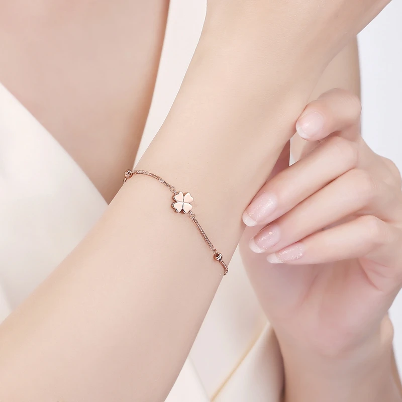 Lucky Rose 4-Leaf Clover 18K настоящий цельный браслет из настоящего золота AU750 для женщин вечерние модные ювелирные изделия