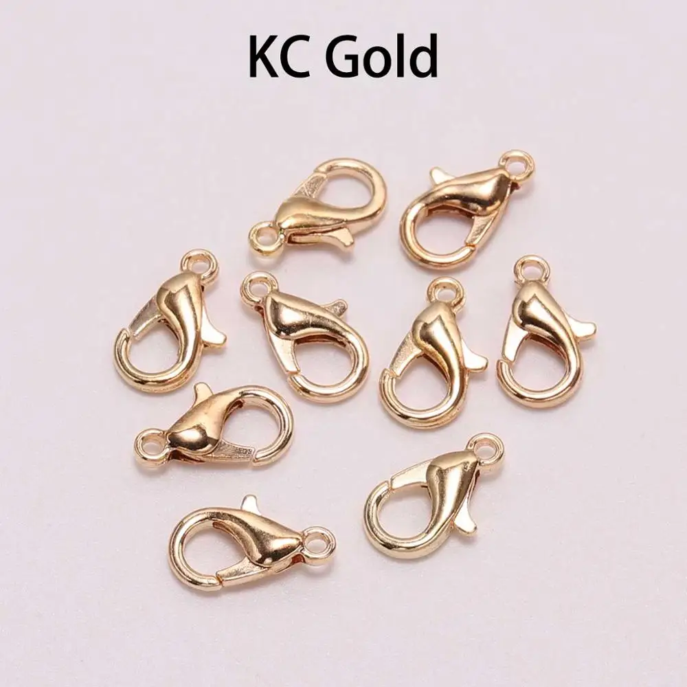KC Gold 50 шт./лот, 12*6 мм, фурнитура для ювелирных изделий, сплав, античная бронза, золото, серебро, застежка-карабин, крючки для DIY, ожерелье, браслет, цепь, аксессуар - Цвет: KC Gold