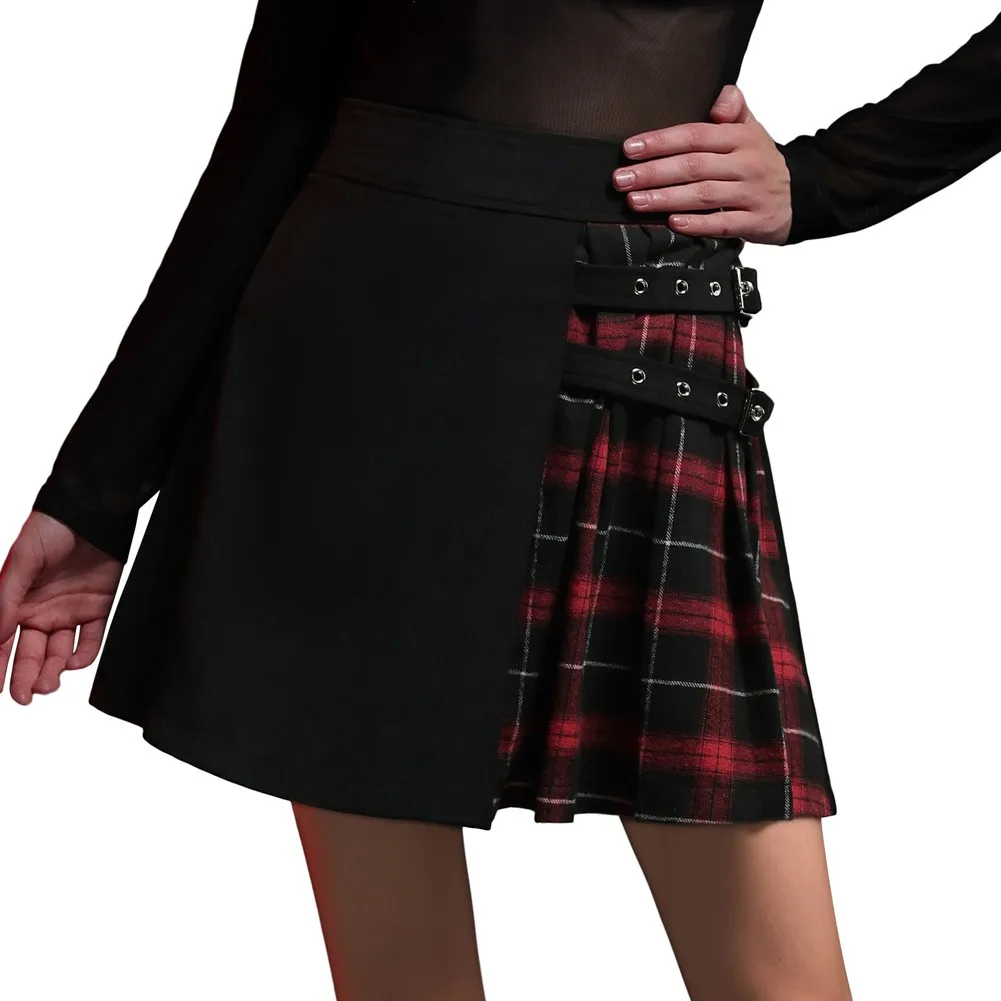 

Юбка женская плиссированная трапециевидная в стиле пэчворк, модная повседневная короткая Готическая в стиле стимпанк с эластичным поясом ...