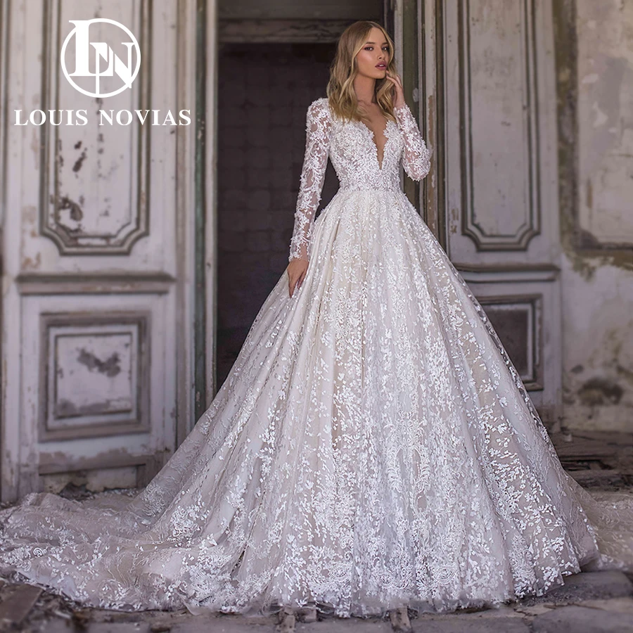 Бальное платье LOUIS NOVIAS свадебное 2022 Экстравагантное кружевное с длинным рукавом