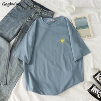 women short sleeve t shirts o neck embroidery casual simple soft korean style trendy loose tops womens sweet girls harajuku chic