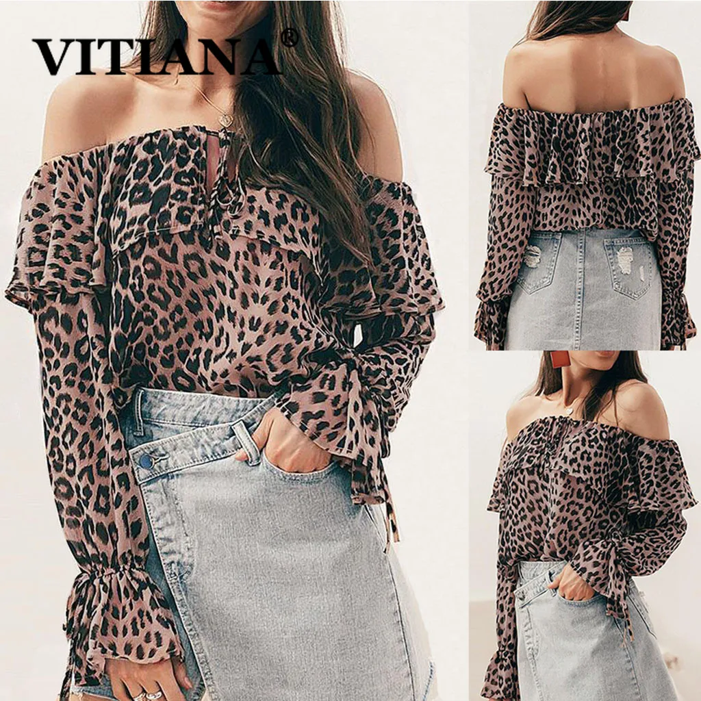 VITIANA Женская пляжная шифоновая блузка с расклешенным длинным рукавом вырезом