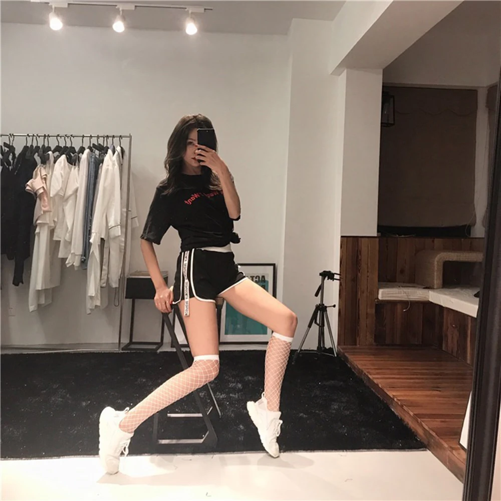 Пикантные белые ажурные сетчатые длинные чулки в Корейском стиле носки женские