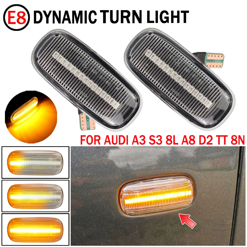 

2pcs Flowing Water Indicator LED Side Marker Turn Signal Light For Audi A3 S3 8L 2000-2003 A8 D2 1999-2002 TT 8N 2000-2006