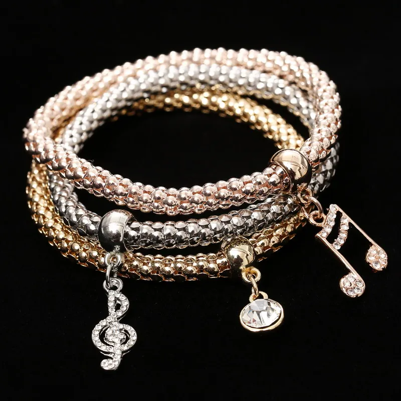 3 шт./компл. с кристальной совой; сердечка Браслеты& Bangles, золото/покрытый серебром Слон Подвески в виде якоря Стразы Браслеты для Для женщин