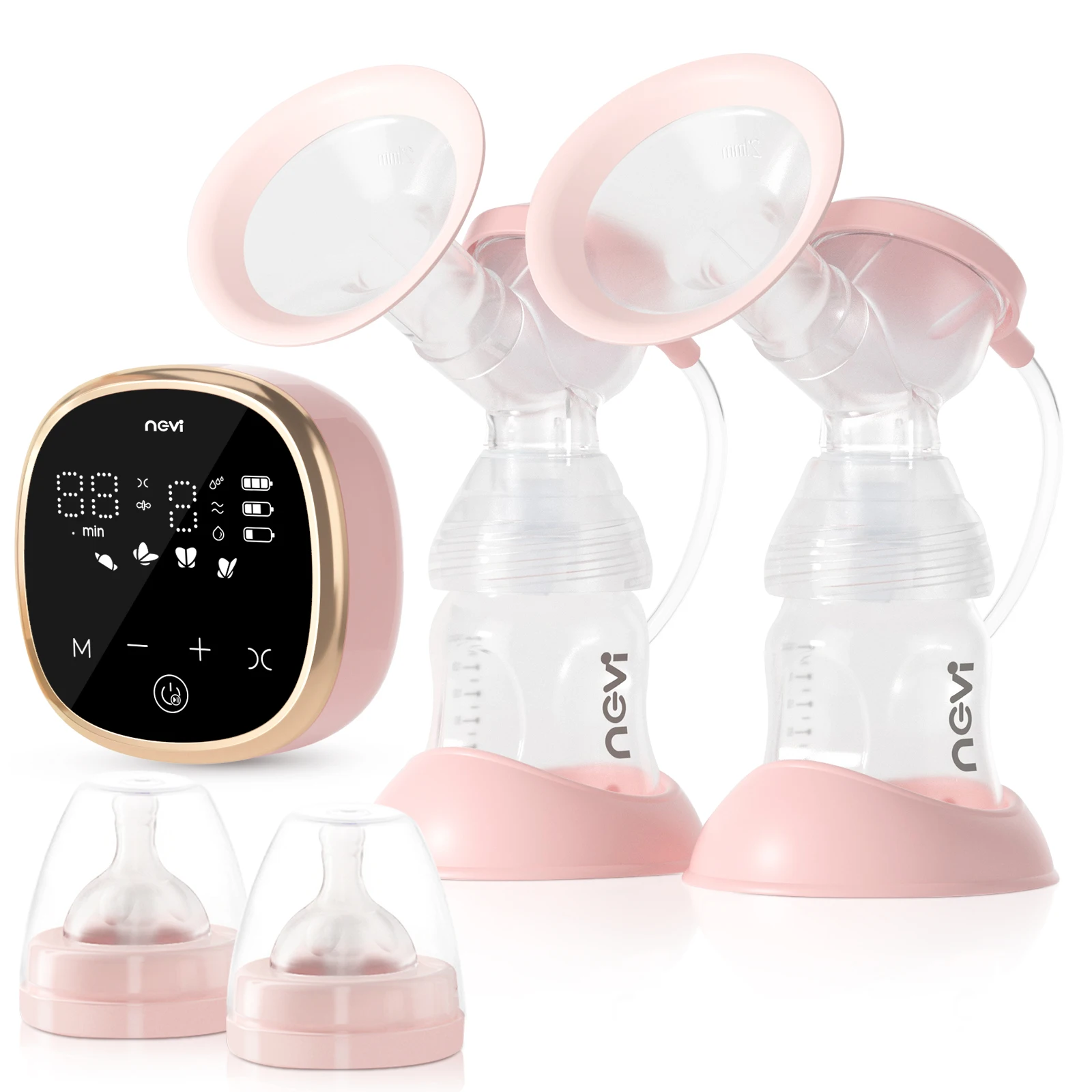 NCVI Double Electric Breast Pumps,Portable Dual Breastfeeding Milk Pump with 4 Size Flanges,Mirror Touchscreen LED Display