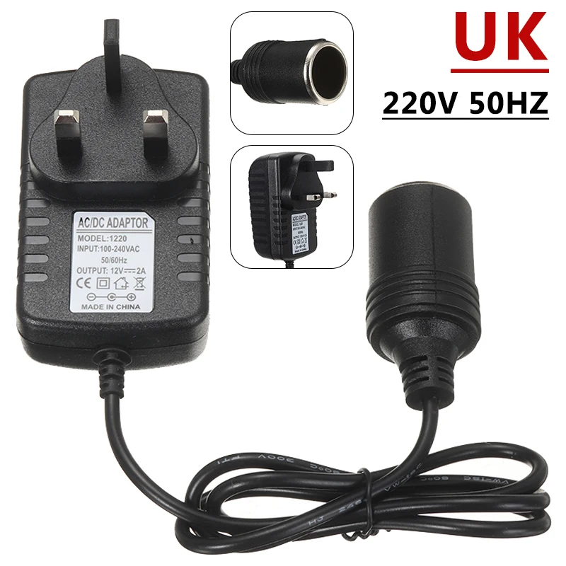 UK Plug Charger Power Adapter Car Cigarette Lighter Socket Converter AC/DC Travel Wall Convertor for | Электроника