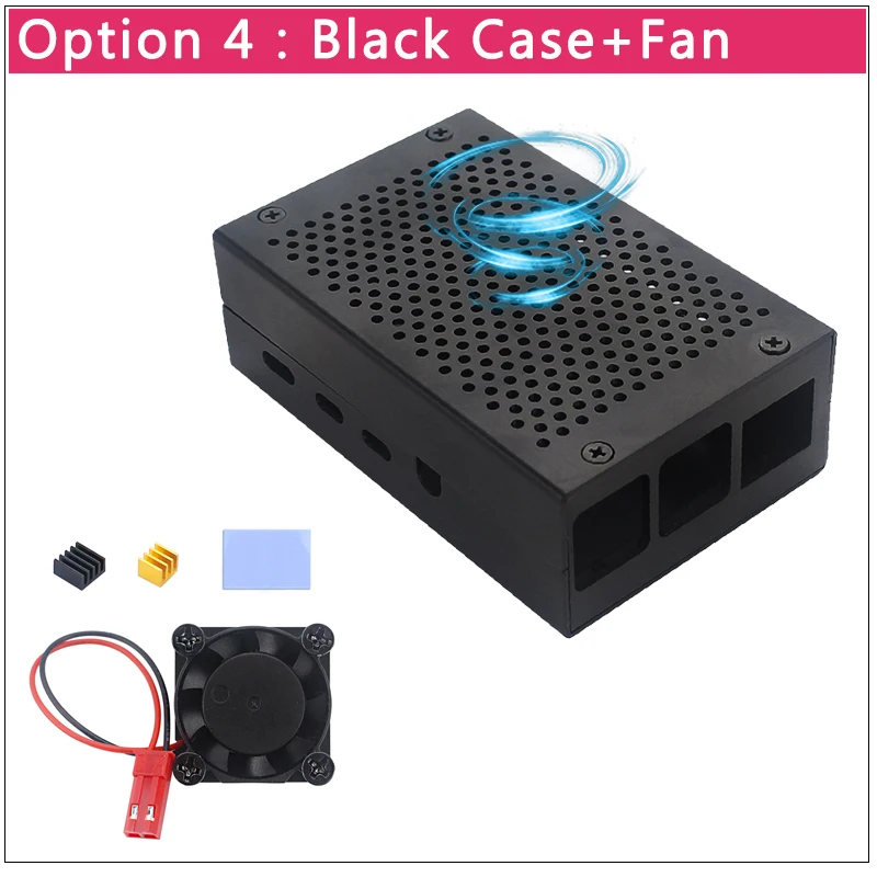 Black with Fan Raspberry Pi 4 Алюминиевый Чехол серебристый черный металлический корпус | Вентилятор охлаждения теплоотвод для Raspberry Pi 4 Модель B - Цвет: Black with Fan