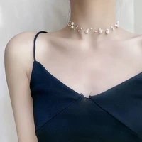 simple pearl multi layer necklace transparent fishline clavicle chain bohemian charm womens beach leisure party jewelry